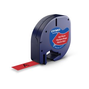 DYMO LetraTag Tape - Plastic - Black on Red - 12mmx4m