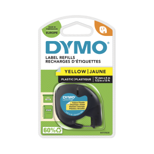 DYMO LetraTag Tape - Plastic - Black on Yellow - 12mmx4m