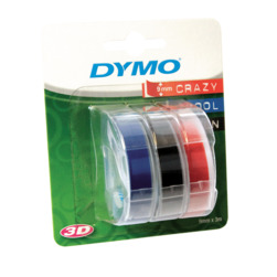 Omega Embossing Tape - Black, Red, Blue 9mm x 3m (Pack of 3)