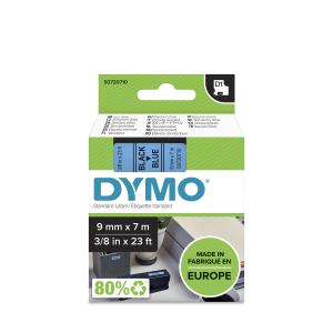DYMO D1 Tape - Removable Polyester - Black on Blue - 9mmx7m
