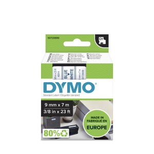 DYMO D1 Tape - Removable Polyester - Blue on White - 9mmx7m