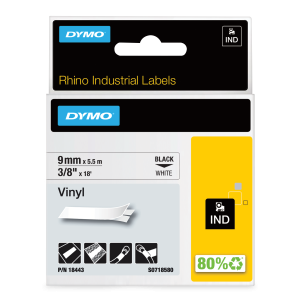 DYMO D1 Labelling Tape - Vinyl - Black on White - 9mmx5m