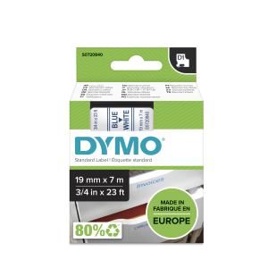 D1 Label Tape - Removable Poly - Blue on White - 19mmx7m