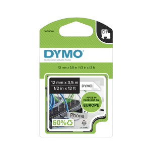 D1 Label Tape - Flexible Nylon - Black on White - 12mmx3.5m