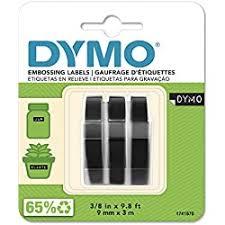 DYMO Omega Embossing Tape - Black 9mm x 3m (Pack of 3)