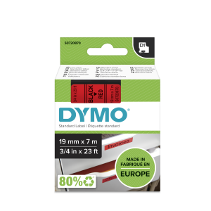 D1 Label Tape - Removable Poly - Black on Red - 19mmx7m