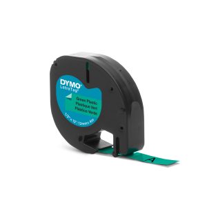 DYMO LetraTag Tape - Plastic - Black on Green - 12mmx4m