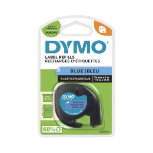DYMO LetraTag Tape - Plastic - Black on Blue - 12mmx4m
