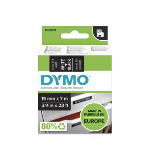 D1 Label Tape - Removable Poly - White on Black - 19mmx7m
