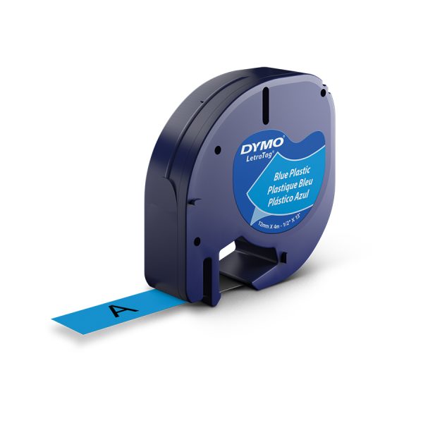 DYMO LetraTag Tape - Plastic - Black on Blue - 12mmx4m