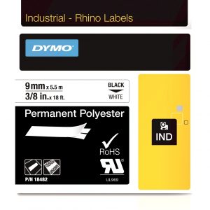 D1 Label Tape - Permanent Poly - Black on White - 9mmx5m
