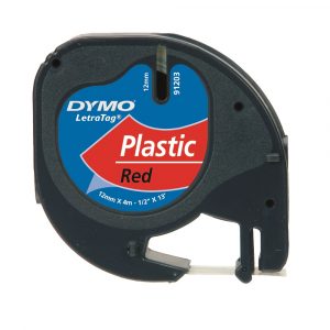 DYMO LetraTag Tape - Plastic - Black on Red - 12mmx4m