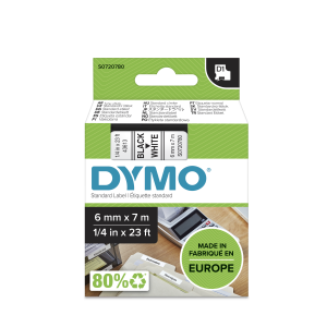 D1 Label Tape - Removable Polyester- Black on White - 6mmx7m