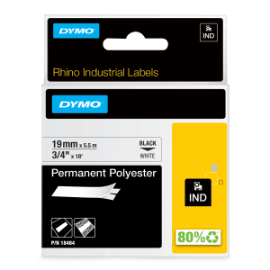 D1 Label Tape - Permanent Poly - Black on White - 19mm x 5m