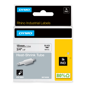 DYMO D1 Tape - Heat Shrink Tube - Black on White - 19mmx1.5m