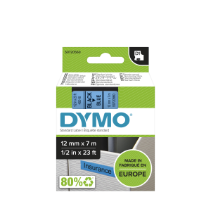 DYMO D1 Tape - Removable Polyester - Black on Blue - 12mmx7m