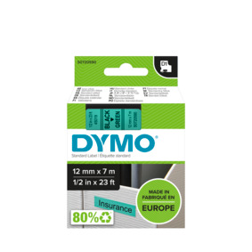 D1 Label Tape - Removable Poly - Black on Green - 12mmx7m